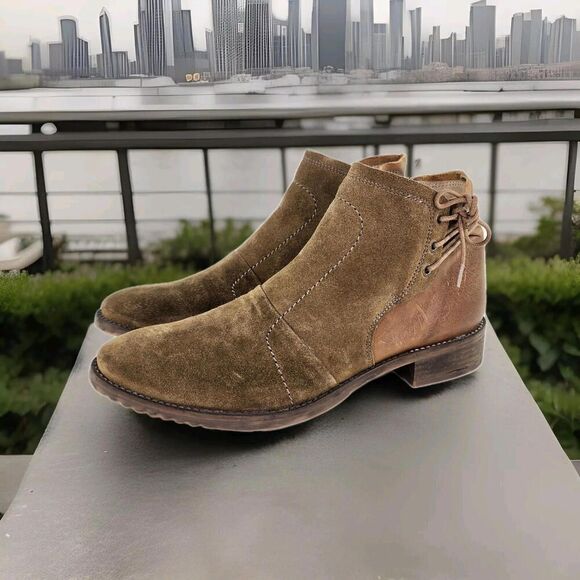 Casta Sundance Women's Ankle Back Lace Booties US 10 Olive/brown Suede Zip Boots - Picture 1 of 12